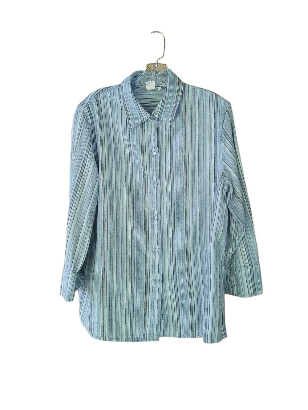 Jones New York Blue striped Linen & Rayon Button Down Shirt Size XL